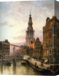 Amsterdam Canvas Paintings - The Zuider Kerk at Dusk, Amsterdam by Cornelis Christiaan Dommelshuizen