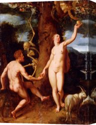 Man with Scythe Canvas Paintings - The Fall Of Man by Cornelis Cornelisz