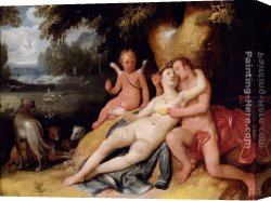 Cornelisz Canvas Paintings - Venis And Adonis With Cupid In A Landscape by Cornelis Cornelisz