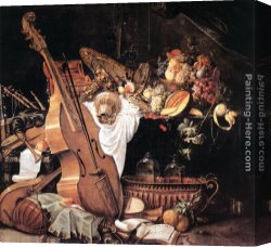Musical Instruments Canvas Paintings - Vanitas Still-Life with Musical Instruments by Cornelis de Heem