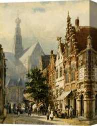 Cornelis Cornelisz Van Haarlem Canvas Paintings - Manu figures in the streets of Haarlem by Cornelis Springer