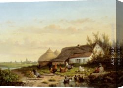 Chickens, Canvas Paintings - Farmyard with Chicken and Ducks by Cornelis van Leemputten