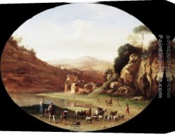 Cornelis Cornelisz Van Haarlem Canvas Paintings - Valley with Ruins and Figures by Cornelis van Poelenburgh