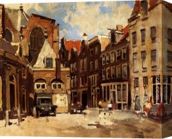 Plays Canvas Paintings - A Townscene With Children At Play, Haarlem by Cornelis Vreedenburgh