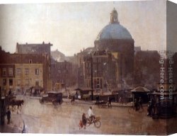 A View of Amsterdam Market Canvas Paintings - View Of The Singel, Amsterdam, With The Koepelkerk Beyond by Cornelis Vreedenburgh