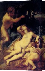 Jupiter And Antiope Canvas Paintings - Antiope by Correggio