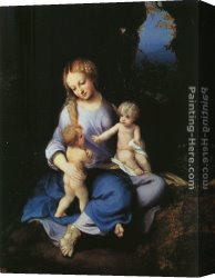 Madonna And Child with Saints And Angels Canvas Paintings - Madonna and Child with the Young Saint John by Correggio