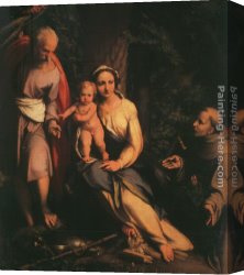 Saint Francis of Assisi Canvas Paintings - The Rest on the Flight to Egypt with Saint Francis by Correggio