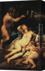 Correggio Canvas Paintings - Venus and Cupid with a Satyr by Correggio