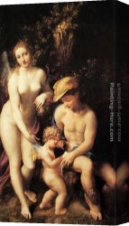 Correggio Canvas Paintings - Venus with Mercury and Cupid by Correggio