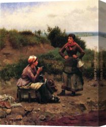 Ladies Canvas Paintings - A Discussion Between Two Young Ladies by Daniel Ridgway Knight