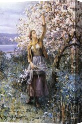 Knight's Canvas Paintings - Gathering Apple Blossoms by Daniel Ridgway Knight