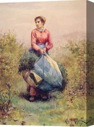 Leaves Canvas Paintings - Gathering Leaves by Daniel Ridgway Knight