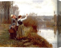 Knight's Canvas Paintings - Hailing the Ferry by Daniel Ridgway Knight