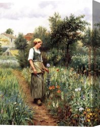 Daniel Ridgway Knight Canvas Paintings - In the Garden by Daniel Ridgway Knight