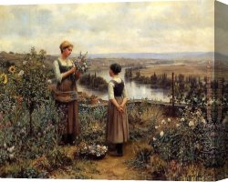 Knight's Canvas Paintings - Knight Picking Flowers by Daniel Ridgway Knight