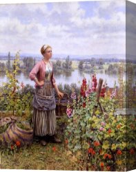 Alphonse Maria Mucha Canvas Paintings - Maria on the Terrace with a Bundle of Grass by Daniel Ridgway Knight