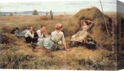 Resting Canvas Paintings - The Harvesters Resting by Daniel Ridgway Knight