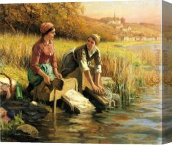 Woman with a Mirror Canvas Paintings - Women Washing Clothes by a Stream by Daniel Ridgway Knight