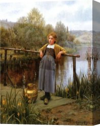 Young Canvas Paintings - Young Girl by a Stream by Daniel Ridgway Knight