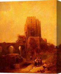 The Piazzetta, Looking Toward The Clock Tower Canvas Paintings - Moorish Tower on the Bridge at Cordova by David Roberts