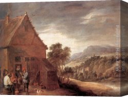 David The Younger Teniers Canvas Paintings - Before the Inn by David the Younger Teniers