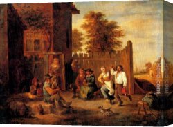 David The Younger Teniers Canvas Paintings - Peasants merrying outside an inn by David the Younger Teniers
