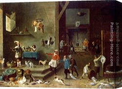 David The Younger Teniers Canvas Paintings - The Kitchen by David the Younger Teniers