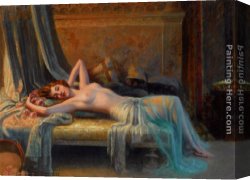 Bouquet Canvas Paintings - Nu Etendu au Bouquet de Roses by Delphin Enjolras