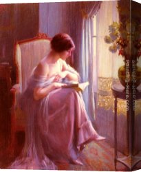 Young Canvas Paintings - Young Woman Reading By A Window by Delphin Enjolras