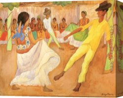 Baile Canvas Paintings - Baile en The by Diego Rivera