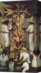 Maiz) Canvas Paintings - Corn Festival, (La Fiesta del Maiz) by Diego Rivera