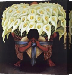 Rivera Canvas Paintings - flower carrier by Diego Rivera