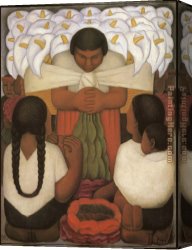 Day) Canvas Paintings - Flower Day by Diego Rivera