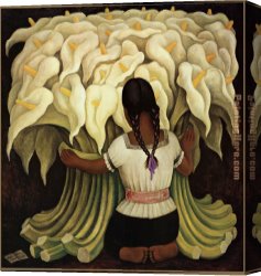 Little Girl Canvas Paintings - Girl with Lilies by Diego Rivera