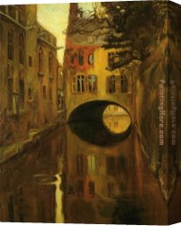 House with Scaffolding Canvas Paintings - House over the Bridge by Diego Rivera