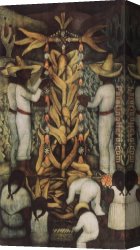 Maiz) Canvas Paintings - La Fiesta del Maiz (Corn Festival) by Diego Rivera