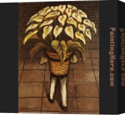 Man with Scythe Canvas Paintings - Man Carrying Calla Lilies by Diego Rivera