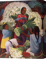 Presenting Flowers to The Infant Canvas Paintings - Mercado De Flores (The Flower Vendor) by Diego Rivera