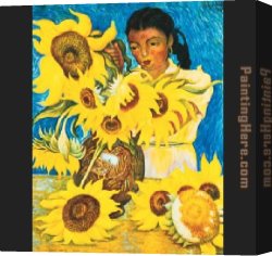 Nina Con Flor Canvas Paintings - Muchacha con Girasoles (Girl with Sunflowers) by Diego Rivera