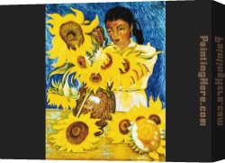 Nina Con Flor Canvas Paintings - Muchacha con Girasoles by Diego Rivera