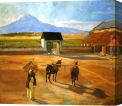 Threshing Canvas Paintings - The Threshing Floor by Diego Rivera