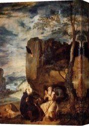 Silva Canvas Paintings - St. Anthony Abbot and St. Paul the Hermit by Diego Rodriguez de Silva Velazquez