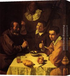 Silva Canvas Paintings - Three Men at a Table by Diego Rodriguez de Silva Velazquez