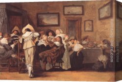 Merry Canvas Paintings - Merry Company by Dirck Hals