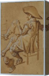 Dirck Bouts Canvas Paintings - Seated Man Smoking a Pipe by Dirck Hals
