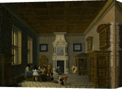 Palace Canvas Paintings - A Palace Interior with Cavaliers Cavorting with Nuns by Dirck van Delen