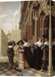 Dirck Bouts Canvas Paintings - Conversation outside a Castle by Dirck van Delen