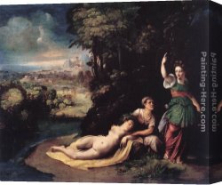 Diana And Acteon Canvas Paintings - Diana and Calisto by Dosso Dossi