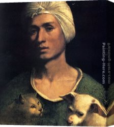 Portrait of a Young Man (detail) Canvas Paintings - Portrait Of A Young Man With A Dog And A Cat by Dosso Dossi